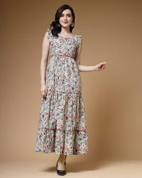 women floral print tiered dress