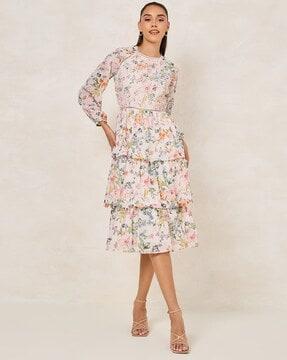 women floral print tiered dress