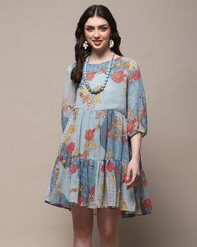 women floral print tiered dress