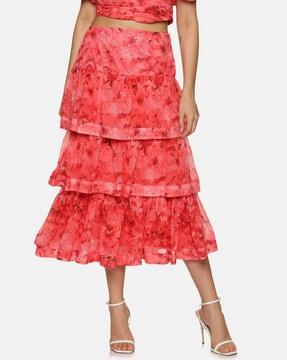 women floral print tiered skirt