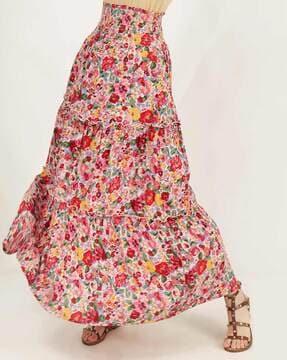 women floral print tiered skirt