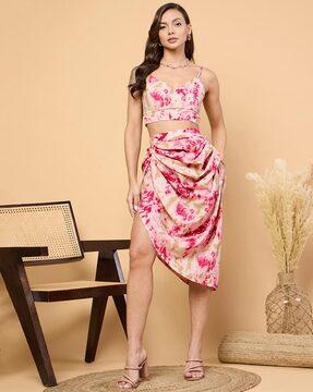 women floral print tiered skirt