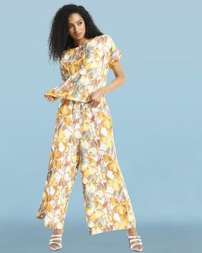 women floral print top & palazzos set
