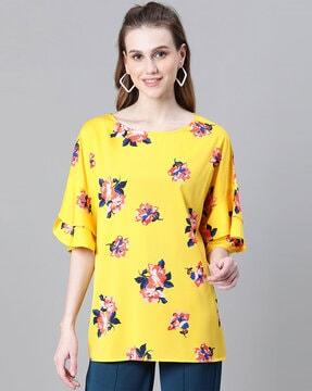 women floral print top with bell sleeves