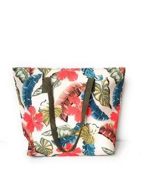 women floral print tote bag with double handle