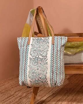 women floral print tote bag with dual handles