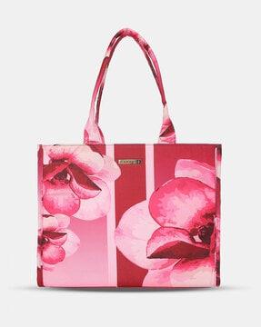 women floral print tote bag with metal accent