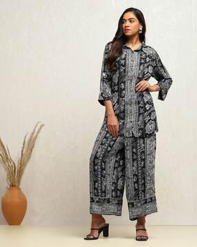 women floral print tunic & palazzos set