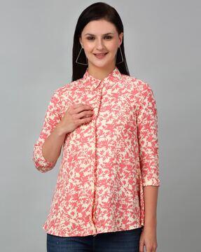 women floral print tunic with concealed placket