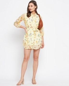 women floral print tunic with waist tie-up