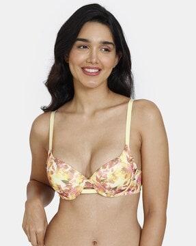 women floral print under-wired plunge bra