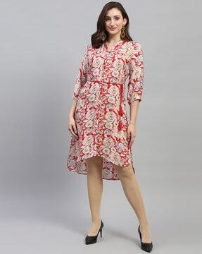 women floral print v-neck a-line dress