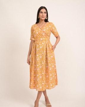 women floral-print v-neck fit & flare dress