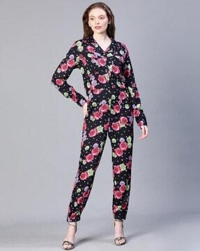 women floral print v-neck jumpsuit