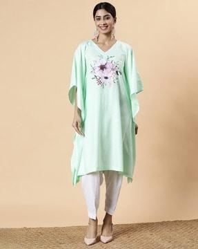 women floral print v-neck kaftan kurta