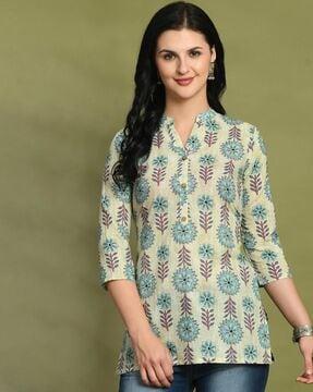 women floral print v-neck kurti