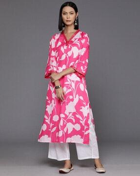 women floral print v-neck straight kurta