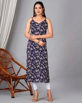 women floral print v-neck straight kurta