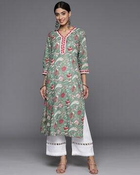 women floral print v-neck straight kurta