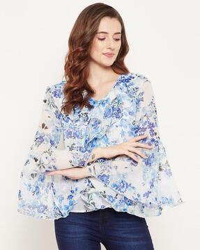 women floral print v-neck top