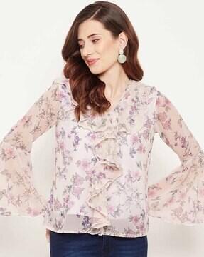 women floral print v-neck top