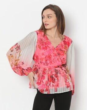 women floral print v-neck top