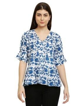 women floral print v-neck top