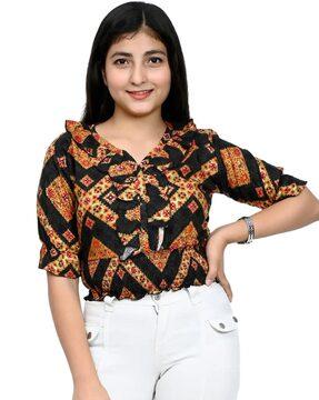 women floral print v-neck top