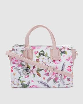 women floral print vegan leather handheld bag