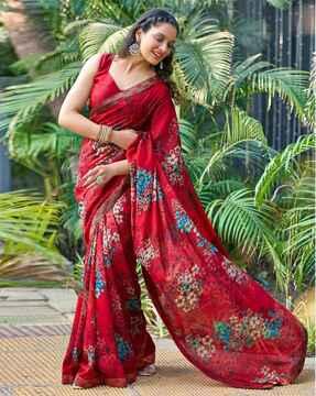 women floral print vichitra silk saree