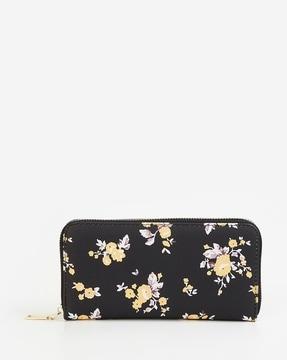 women floral print wallet with zip closure