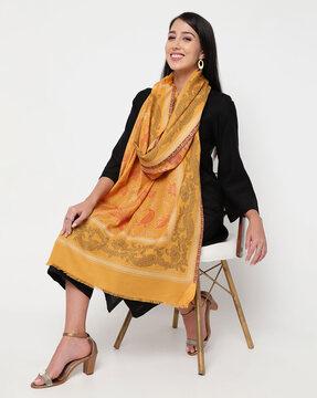 women floral print woolen shawl