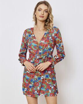 women floral print wrap dress