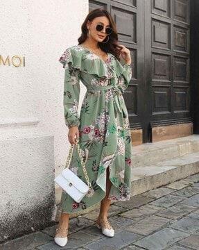 women floral print wrap dress