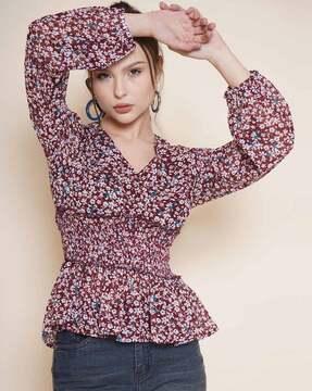 women floral print wrap top