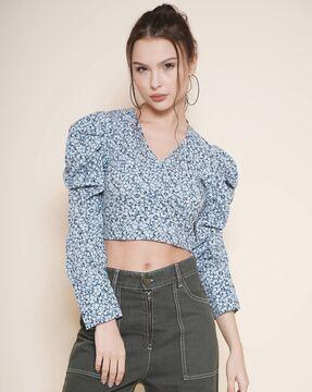 women floral print wrap top