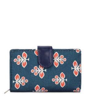 women floral print zip-around rectangular wallet