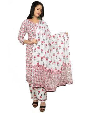 women floral printed a-line kurta with palazzos & dupatta set