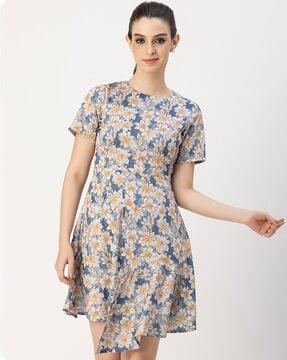 women floral printed a-symmetric a-line dress