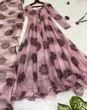 women floral printed anarkali kurta & dupatta set