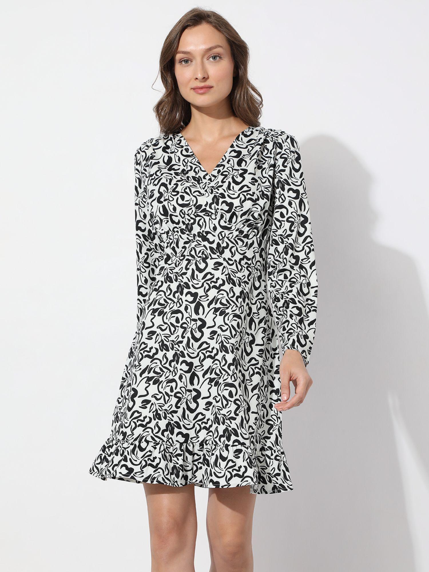 women floral printed casual black dress