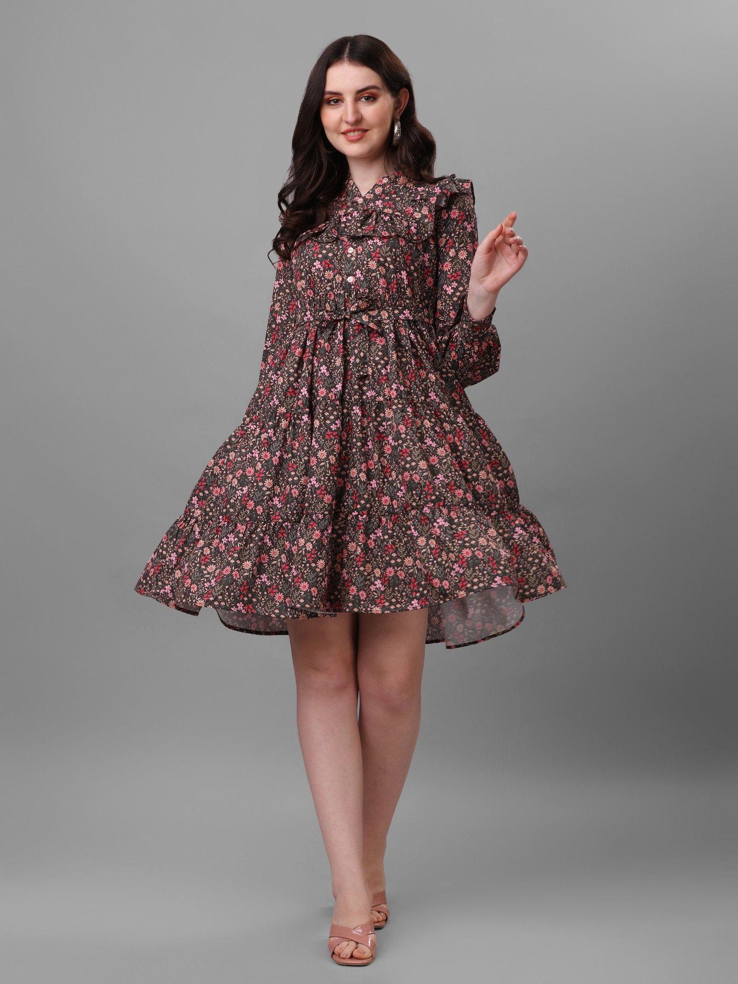 women floral printed crepe empire dress