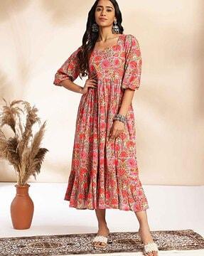 women floral printed fit & flare dress