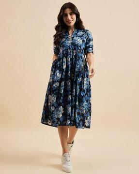 women floral printed fit & flare dress