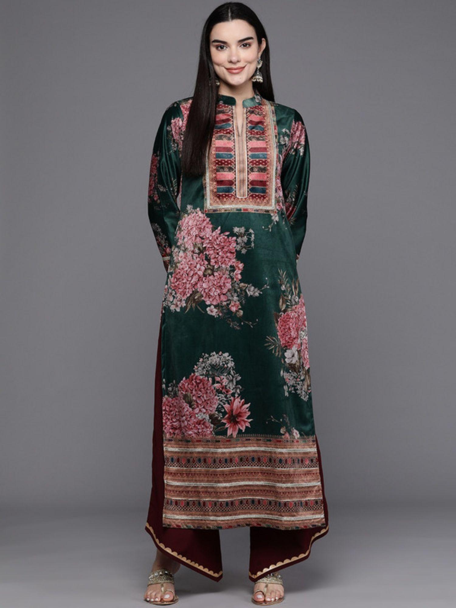 women floral printed gotta patti velvet kurta