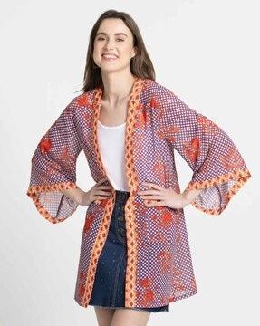 women floral printed open-front shrug