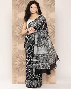 women floral printed saree with contrast border