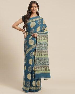 women floral printed saree with contrast border