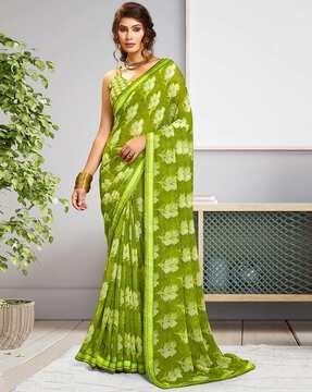 women floral printed saree with lace border