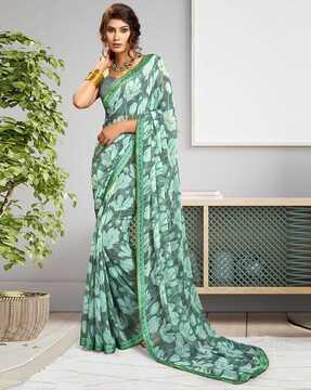 women floral printed saree with lace border